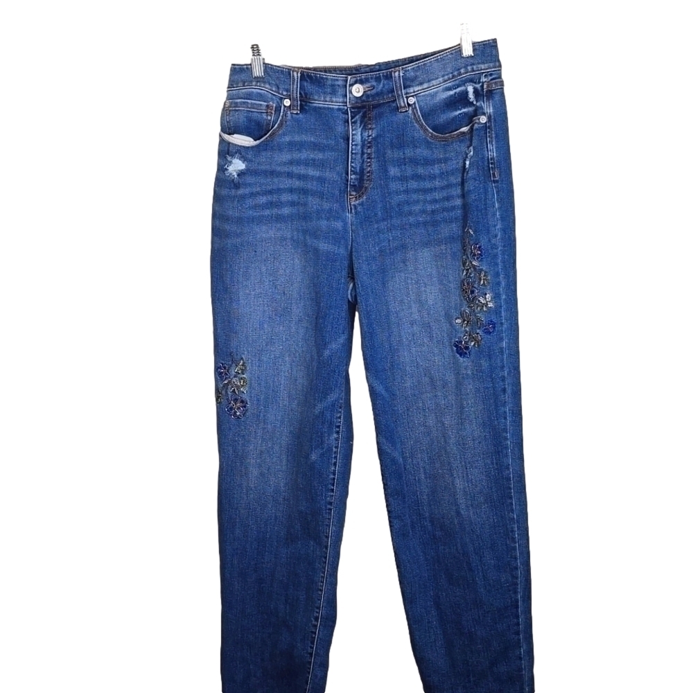 INC Women's High Rise Embellished Cuffed Boyfriend Jeans, - Picture 3 of 8